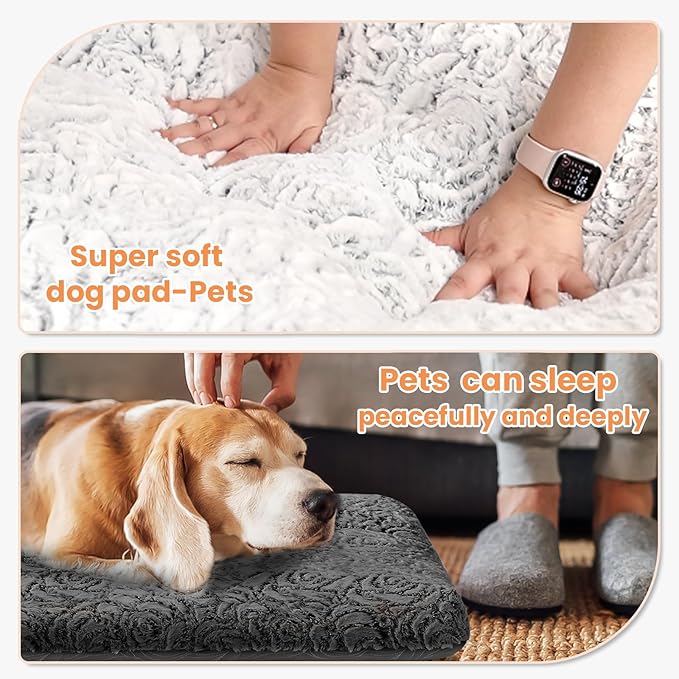 2 in 1 Dog Bed Crate Pad Mat Washable Reversible (Cool & Warm) Soft Fluffy Pet Kennel Beds for Large Medium Small Puppy Cat Sleeping Mattress Machine Wash Dog Cooling Mats (Dot Dark Grey, 41"*27")