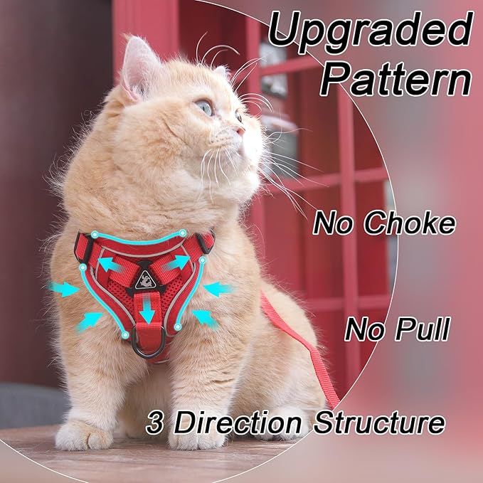 Vest Harness Leash Set for Small Dog Large Cat, Upgraded Escape Proof Adjustable Jacket with Lead for Puppy Fat Cat Outdoor Walking, Soft Breathable Mesh Coat with Reflective Strip, XL Red