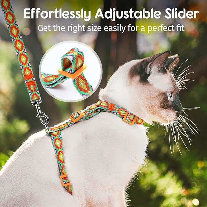 Dooradar Cat Harness and Leash, Escape Proof Adjustable Kitten Vest, Lightweight Soft Pet Straps, Easy Wearing for Small Medium Kitty Safe Walking Travel Control, Multicolor, M