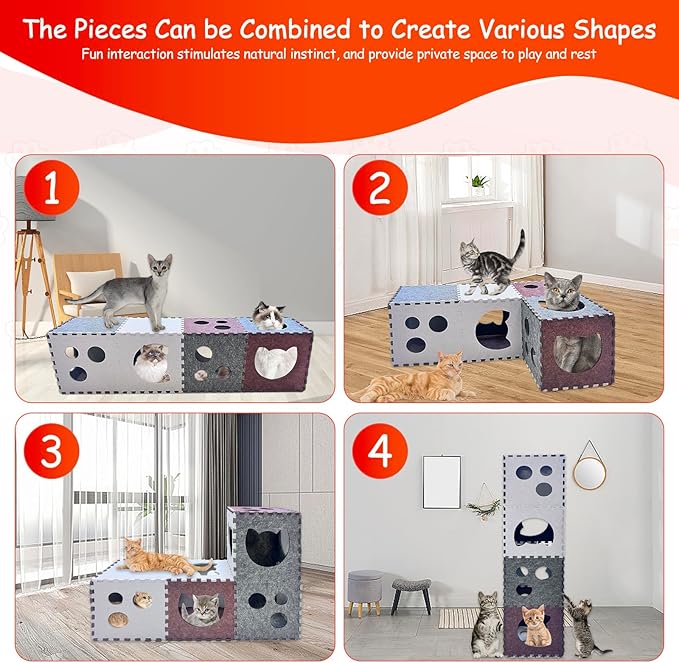 18 PCS Cat Tunnel for Indoor Cats,DIY Transformable Cat Hideaway Cave,Kitten Play Tubes and Tunnels,Felt Peekaboo Cat Toy with Interactive Peek Holes