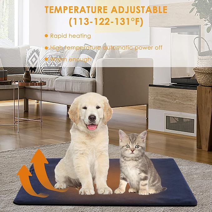 TJOY Pet Heating Pad Electric Heating Pad for Dogs and Cats Indoor Warming Mat Heated Pet Bed with Auto Power Off (L:32''x20''(Gray))