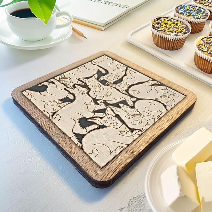 02 Doberman Pinscher Dog Coaster - Doberman Pinscher Dog Puzzle Wooden Coaster Set - Interlocking Jigsaw Drink Mats with Laser-Cut Design for Doberman Pinscher Lovers