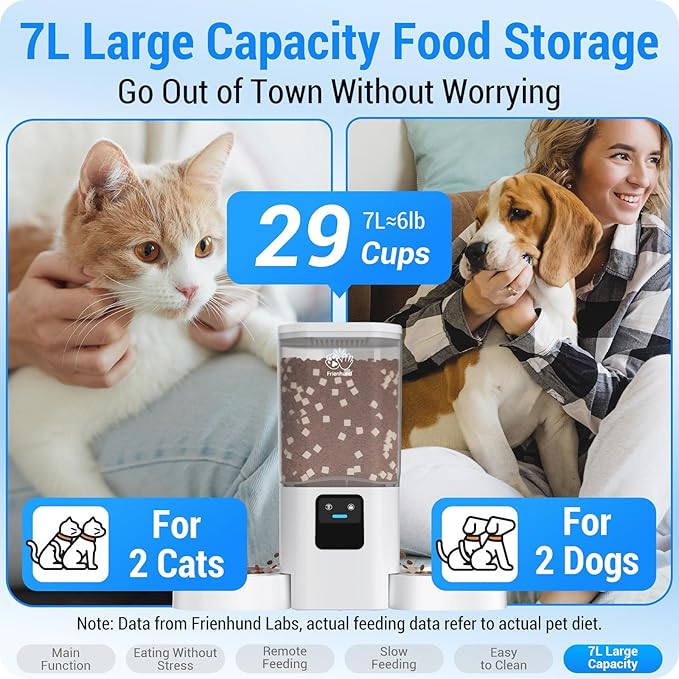 Automatic Cat Feeder with Slow Feed for 2 Cats: 5G WiFi Automatic Dog Feeder with 7L Large Pet Food Storage Container, Cat Food Dispenser with Alexa for Multiple Pets,Detachable for Easy Clean -29 Cup
