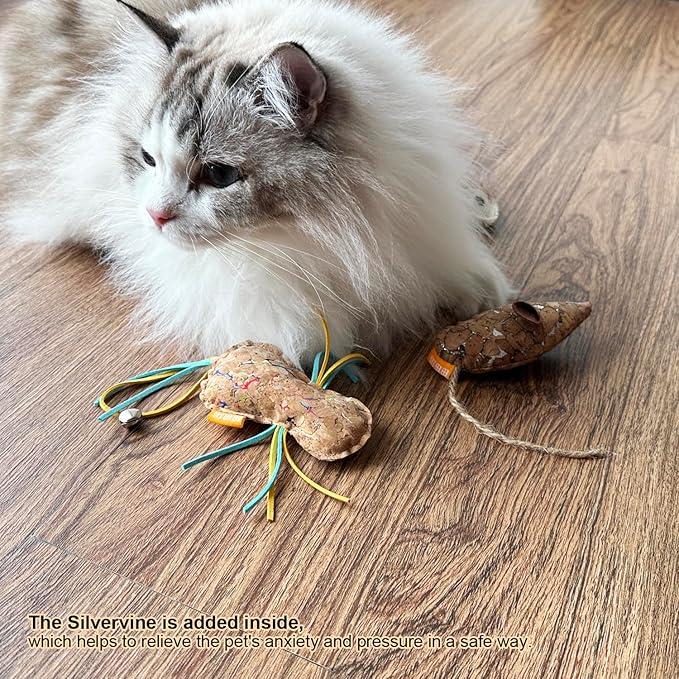Cat Mouse Toy with Catnip Matatabi Silvervine,Cat Chew Toy,Interactive Catch Play Mouse Toy for Indoor Cats,Kittens.