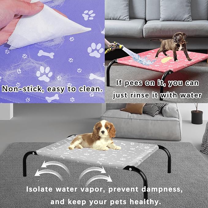 Elevated Dog Bed with Metal Frame, Raised Dog Bed with Waterproof Mesh, Dog Cot with No-Slip Rubber Feet, Portable Pet Bed. M(43.3" L x 26" W x 8" Th) Black
