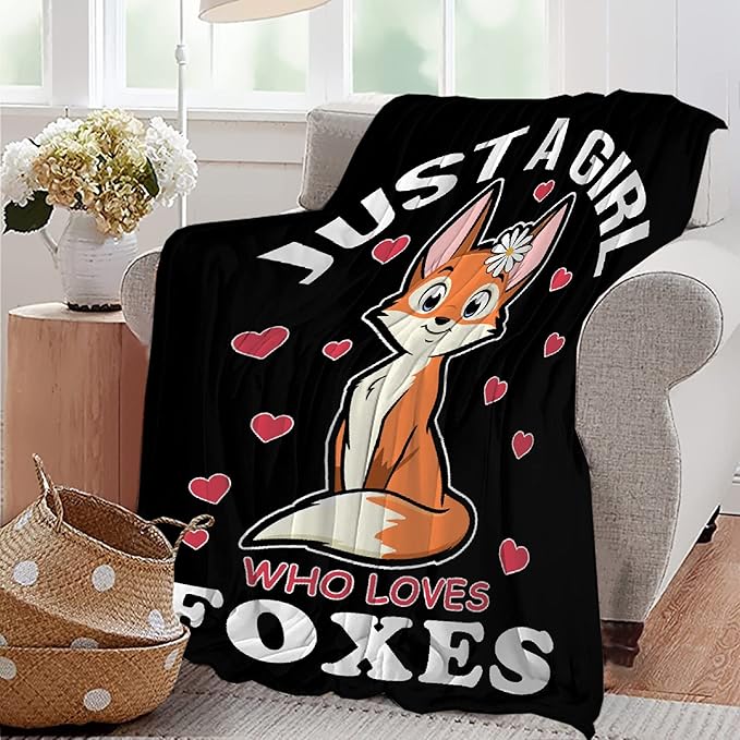 Fox Blanket Stuffed Animal Gift for Women Kids Fleece Throws-Just A Girl Who Loves Foxes Lightweight Plush Toddler Christmas Decor Super Soft Flannel Blankets for Bedding Chair-50x60 Inches