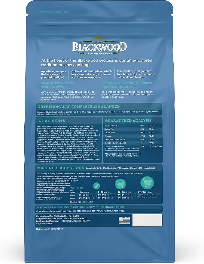 Blackwood Special Diet Cat Food, Grain Free, Duck Meal, Salmon Meal & Field Pea, 4Lb.