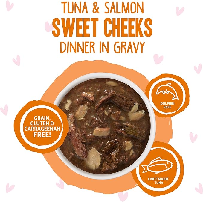 Weruva B.F.F. OMG - Best Feline Friend Oh My Gravy!, Tuna & Salmon Sweet Cheeks with Tuna & Salmon in Gravy Cat Food, 3oz Pouch (Pack of 12)