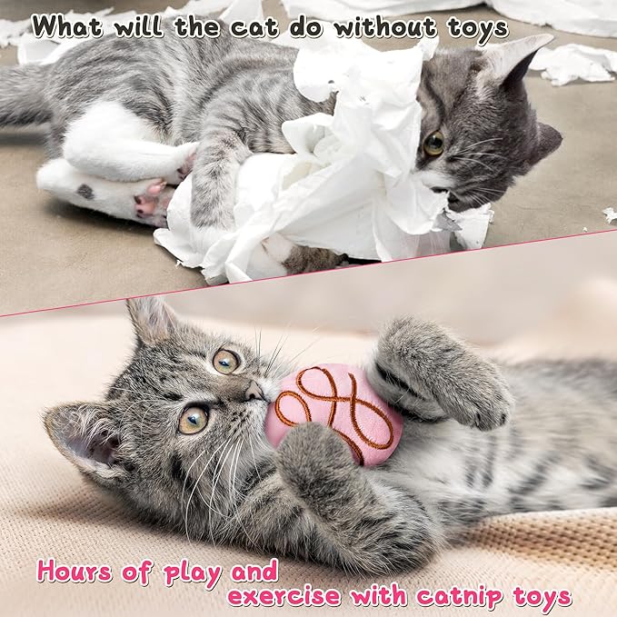 MALLMALL6 Catnip Toys for Cat - 5Pcs Chocolate Truffles Valentine’s Day Catmint Interactive Cat Toy for Indoor Cats, Soft Plush Cat Supplies, Kitten Teething Chew Kick Toy Set, Pet Gifts for Cat Lover