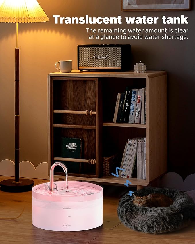 Cat Water Fountain with Tap Shape: 3.2L Cat Fountain for Cats - Super Quiet Water Pump - Filters Hair - Easy Disassembly - 6 Filters + 3 Foam Filters - Pink Cat Fountains for Drinking