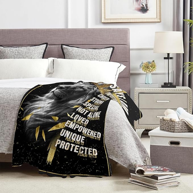 Christian Gifts for Men, God Says i Am Lion Blanket 50"x60", Inspirational Religious Birthday Gifts for Lion and cross Blanket, Christian Faith Jesus God Prayer Bible Verse Gift for Christmas
