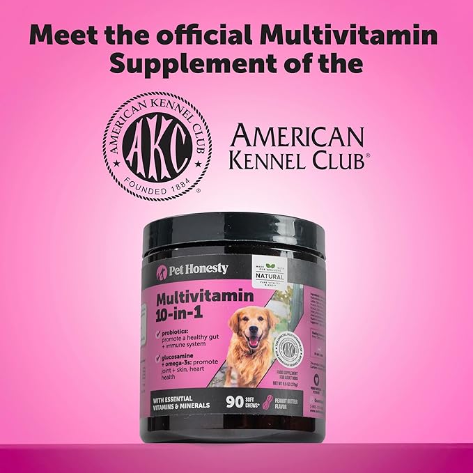 Pet Honesty Dog Multivitamin - 10 in 1 Dog Vitamins for Health & Heart - Fish Oil for Dogs, Glucosamine, Probiotics, Omega Fish Oil - Dog Vitamins and Supplements for Skin and Coat (Chicken 180 ct)