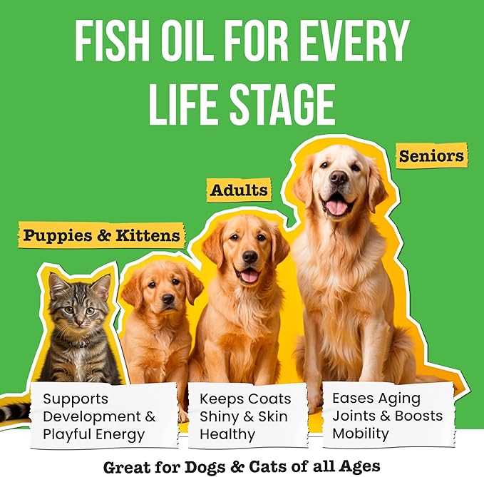 Omega 3 Fish Oil for Dogs - Made with Wild Alaskan Salmon Oil for Dogs; Liquid Fish Oil Supplement for Pets with Omega 3 EPA+DHA Fatty Acids; Real Ingredients, Real Taste — Trusted by Vets!