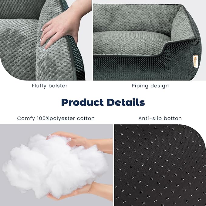 Miguel Removable Washable Dog Bed for Medium Dog - Rectangle Pet Bed for Large Cats with Zipper Cover Bolster Cuddle Puppy Bed with Supportive Side Wall Slip-Resistant Bottom, Dark Gray 30 Inch