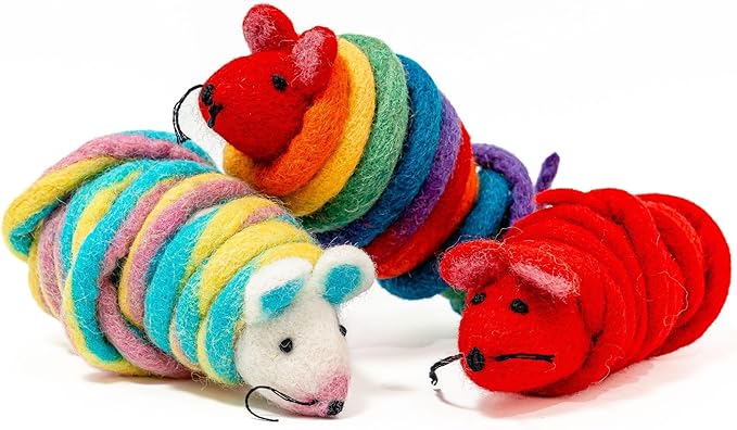 Catch a Mouse by The Tail Wool Cat Mouse Toy with a 6-Foot Tail for Indoor Cats Kittens. Cute Cat Toy Mouse Cat Toy. Rat Plush Toy, Fake Mouse, Mice. No Catnip. Pride (Unicorn Swirl)