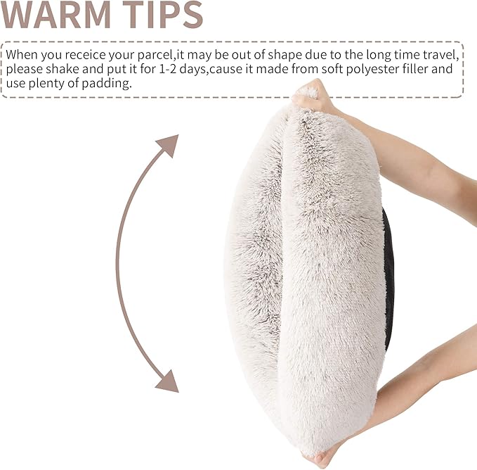 Love's cabin 24in Cat Beds for Indoor Cats - Cat Bed with Machine Washable, Waterproof, Non-Slip Bottom - Coffee Fluffy Dog and Cat Calming Cushion Bed for Joint-Relief and Sleep Improvement