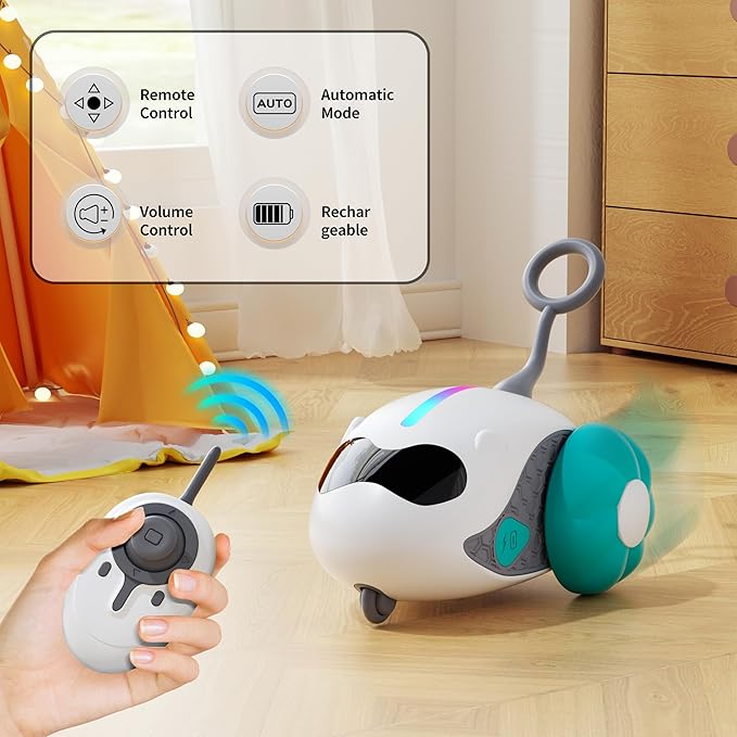 Interactive Cat Toys for Indoor Cats with Upgraded Rechargeable Joystick Remote Control Smart Automatic Moving Cat Toys with 2 Modes Kitten Toys for All Breeds of Bored Cat Exercise-Blue
