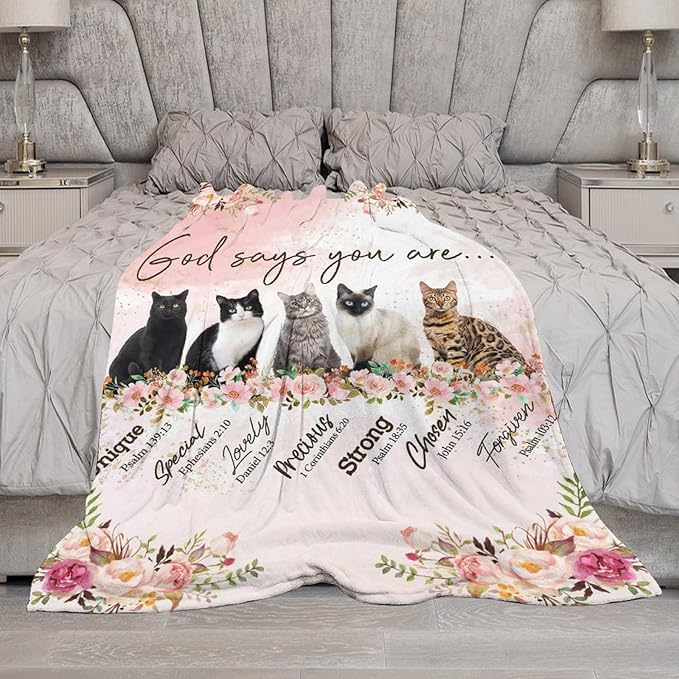 Cat Blanket Cat Gifts for Girls Boys Woman Kids Cat Lover God Says You are Throw Blankets Soft Blanket Warm Fleece Flannel Plush Blankets for Bed Sofa Couch 40"x50"