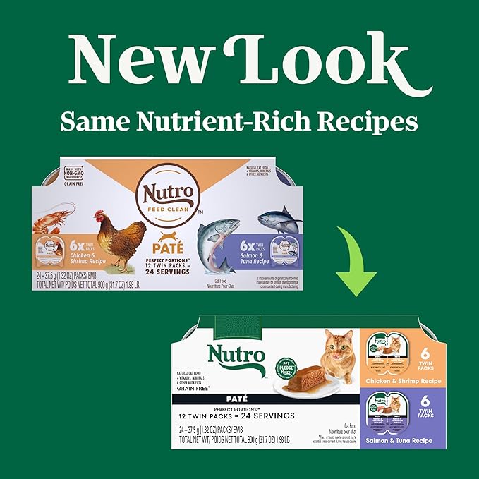 Nutro Wet Cat Food Paté Multipack: Salmon & Tuna; Chicken & Shrimp Recipes, (12) 2.64 oz. Trays (Pack of 2)