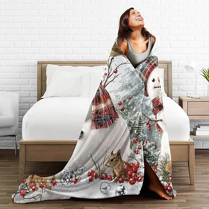 Winter Snowman Blanket Soft Cozy Snowman Plush Throw Blanket Super Warm Fleece Fuzzy Bedding Blanket for Kids Girls Boys Women Bed Decor Stuff 40"X50"