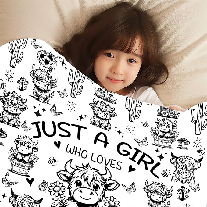 Highland Cow Gifts Sunflower Highland Cow Print Blanket Throw Plush Stuff Cute Animal Butterfly Gifts for Girls Kids Women Adults Highland Cow Lovers Birthday Decorations 50"X40"