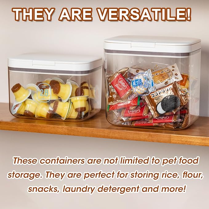 2 PCS Large Dog Treat Container Set with Automatic Flip-up Lids - 4.75 Qt+2.9 Qt Dog Food Storage Container Bins for Pet Treat Cat Food Bird Seed Rice Flour Sugar Storage