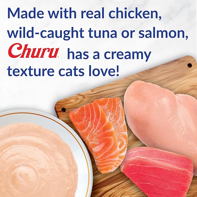 INABA Churu Cat Treats, Grain-Free, Lickable, Squeezable Creamy Purée Cat Treat/Topper with Vitamin E & Taurine, 0.5 Ounces Each Tube, 10 Tubes Total/Two Flavors, Chicken Variety