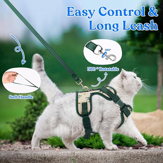 Supet Cat Harness and Leash for Walking Escape Proof, Adjustable Harness for Cats, Easy Control Small Cat Harness for Medium Large Kitten Lattice Crocodile Green M
