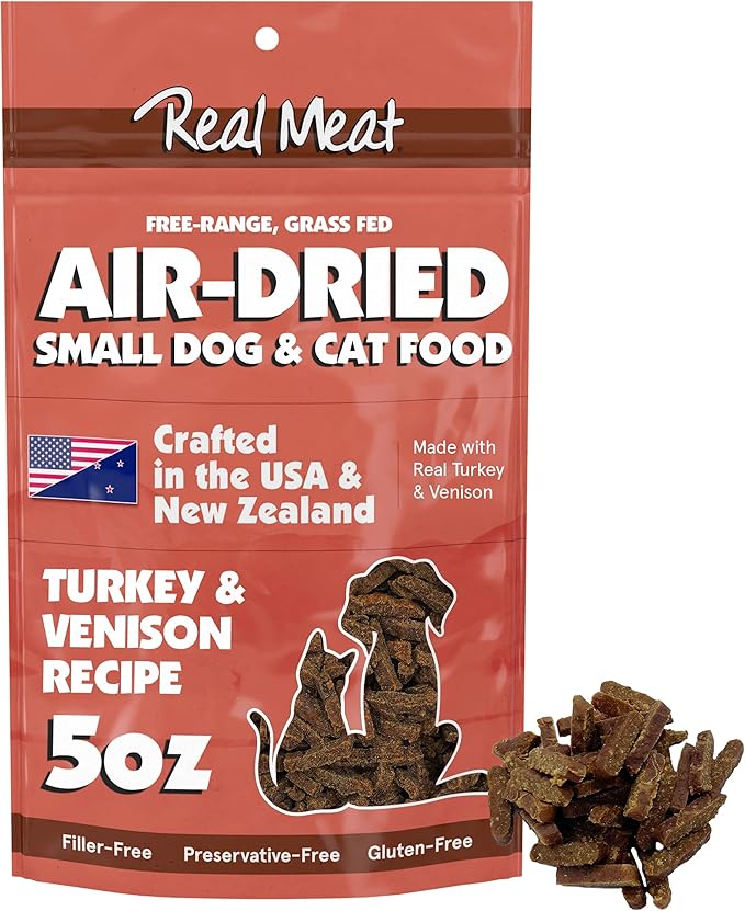 Real Meat Air Dried Dog Food w/Real Turkey & Venison - 5oz Bag of Grain-Free Real Meat Dog Food Sourced from Free-Range Turkey & Deer - Digestible, All-Natural, & High-Protein Turkey and Venison