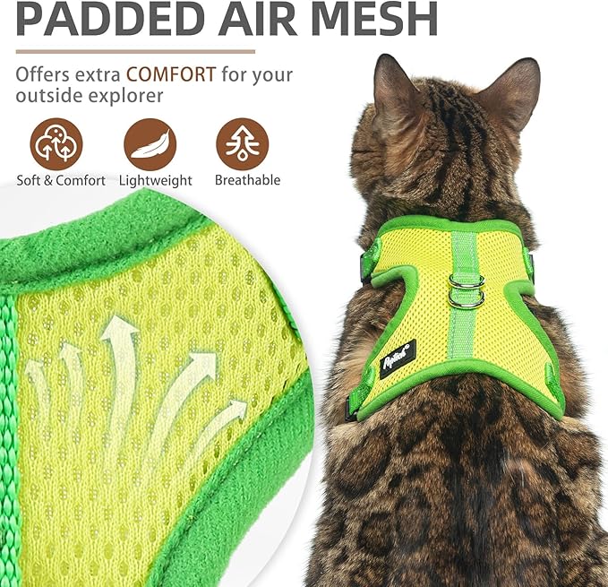 PUPTECK Cat Harness and Leash Set Escape Proof, Reflective Adjustable Soft Mesh Kitten Vest Harness for Walking Travel, Green, M
