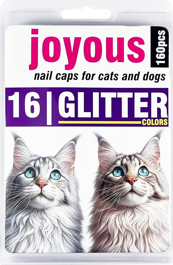 16x Glitter Colors / 160 pcs | Cat Nail Caps | Cat Claw Covers with Adhesives and Applicators (XS)