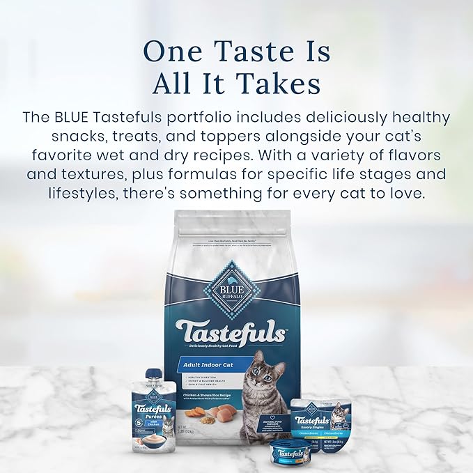 Blue Buffalo Tastefuls Purées with Chicken, Natural Cat Food Complement, Resealable Twist Cap Pouches, 3-oz (12 Count)
