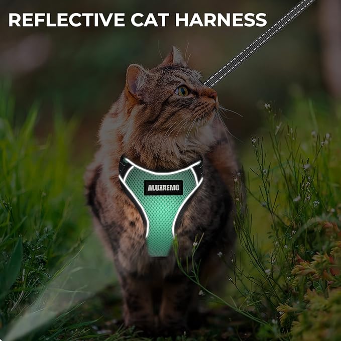 Cat Harness and Leash Set with Airtag Holder - Escape Proof Cat Vest Harness for Walking Travel Outdoor - Reflective Adjustable Soft Mesh Breathable Cat Body Harness