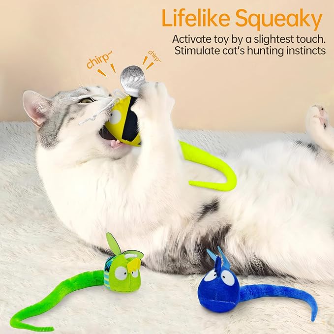 Chirping Cat Toys Hanging Cat Feather Toy - Catnip Interactive Cat Toys for Indoor Cats - Automatic Cat Toy for Cat Exercise & Kicker to Self Play (Emerald Pangpang)