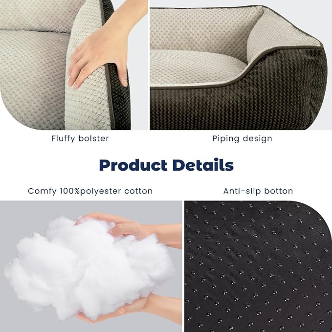 Miguel Removable Washable Dog Bed for Medium Dog Easy Clean - Rectangle Pet Bed for Large Cats with Zipper Cover Bolster Cuddle Puppy Bed with Supportive Side Wall Slip-Resistant Bottom, Brown 30 Inch