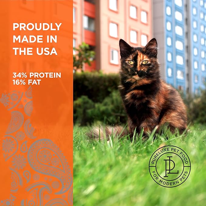 PURELUXE Grain and Gluten Free Cat Food, Long Hair Elite Nutrition, Chicken and Salmon, for Cats and Kittens with Longhair at All Life Stages and Breeds, Made in The USA, 11lbs