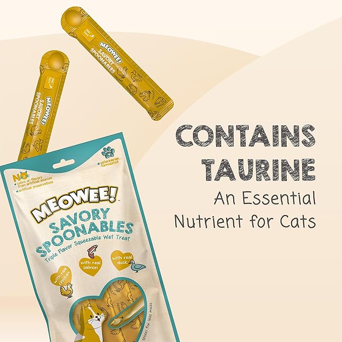 Savory Spoonables with Real Chicken, Salmon and Duck for Cats, 4 Count, Treat Your Cat to Triple Flavor Squeezable Lickable Wet Treats with Built-in Spoon for Less Mess