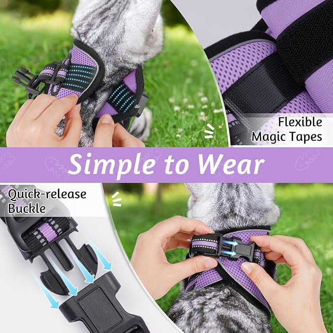 rabbitgoo Cat Harness and Leash Set for Walking Escape Proof, Adjustable Soft Kittens Vest with Reflective Strip for Cats, Comfortable Outdoor Vest, Light Purple, S
