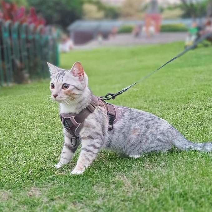 Cat Harness and Leash Set Escape Proof Tactical Large Kitten Harness Emotional Support Cat Vest, Brown, L