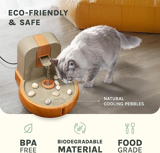 Cat Water Fountain – Eco-Friendly Zen Cat Fountain with Feng Shui Design, Bioplastic Wheat-Based Material, Splash-Free, Easy to Clean, Premium Filtration, Water Fountains for Cats Indoor