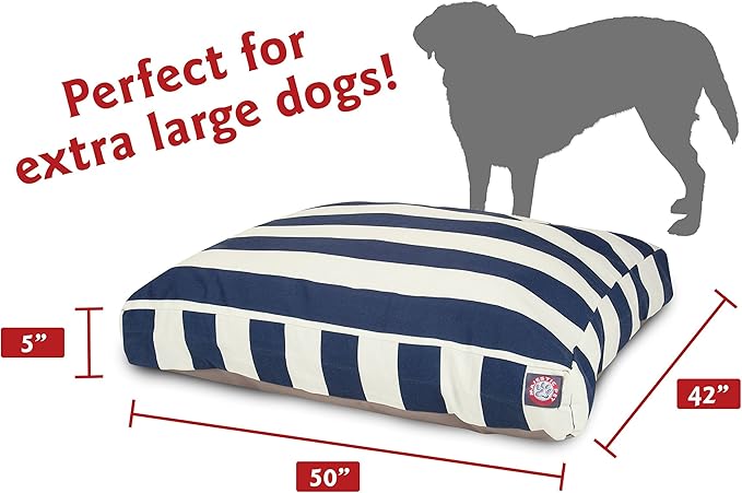 Majestic Pet Stripes Rectangle Large Dog Bed Washable – Non Slip Comfy Pet Bed – Dog Crate Bed with Removable Washable Cover – Dog Kennel Bed for Sleeping, Polyester Fiber, X-Large, Navy Blue