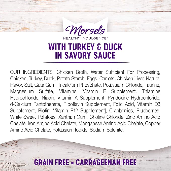 Wellness Healthy Indulgence Morsels Grain-Free Wet Cat Food, Made with Natural Ingredients and Quality Proteins, Complete and Balanced Meal, 3 oz Pouches (Turkey & Duck in Savory Sauce, 24 Pack)