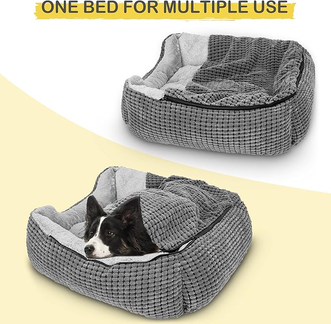 GASUR Dog Beds for Large Medium Small Dogs, Rectangle Cave Hooded Blanket Puppy Bed, Luxury Anti-Anxiety Orthopedic Cat Beds for Indoor Cats, Warmth and Machine Washable (20 inches, Grey)