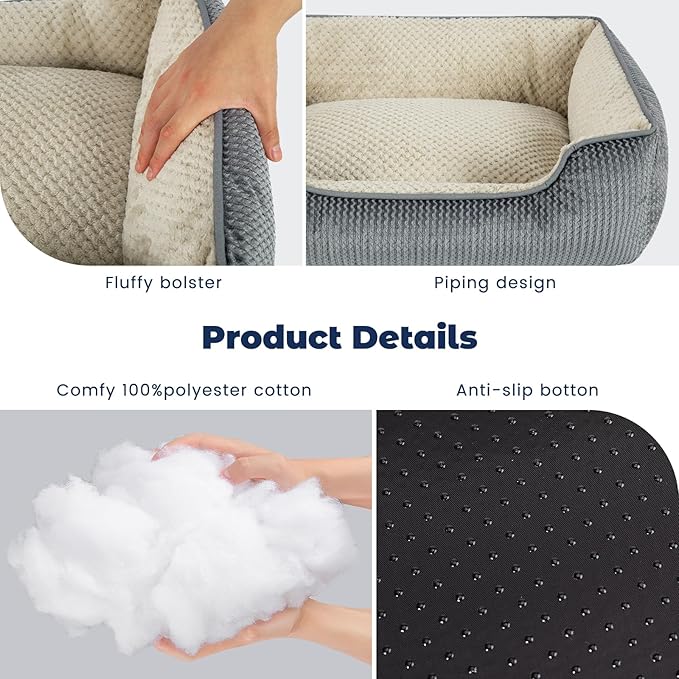 Miguel Removable Washable Dog Bed for Medium Dog Easy Clean - Rectangle Pet Bed for Large Cats with Zipper Cover Bolster Cuddle Puppy Bed with Supportive Side Wall Slip-Resistant Bottom, Gray 30 Inch