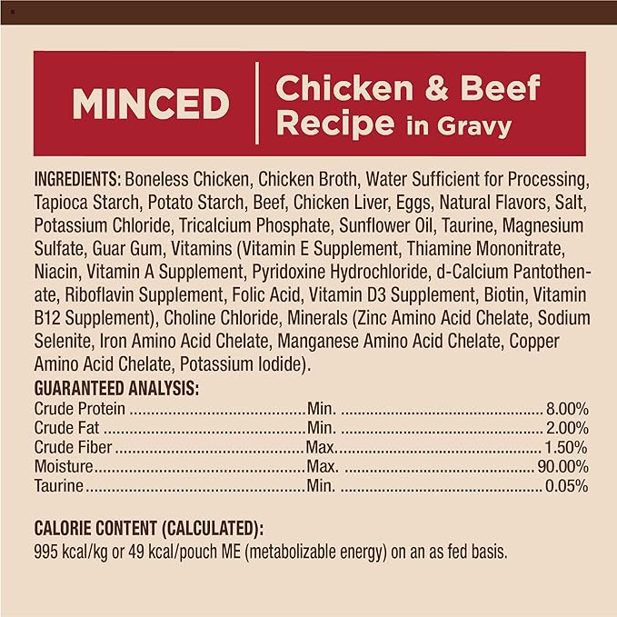 Wellness CORE Tiny Tasters Wet Cat Food, Complete & Balanced Natural Pet Food, Made with Real Meat, 1.75-Ounce Pouch, 12 Pack (Adult Cat, Minced Chicken & Beef in Gravy)