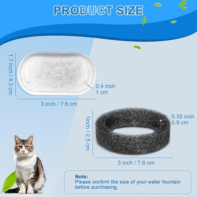 Cat Water Fountain Filters, 40 Pack Cat Fountain Replacement Filters for Stainless Steel 67oz/2L& 108oz/3.2L adjustable Water Flow Pet Water Fountain,Dog Water Fountain Filters(20 Filters& 20Sponges)
