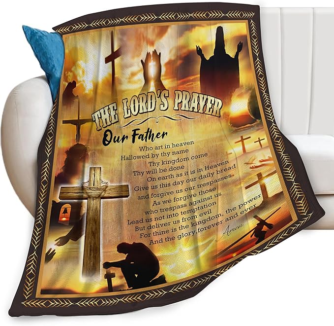 The Lord’s Prayer Print Blanket Christian Bible Verse Scripture Religious Faith Throw Blankets for Couch Sofa Bed Stuff Decor Gifts Fleece Plush Flannel Bedding for Lover Men Women Boys Girls 60"x80"