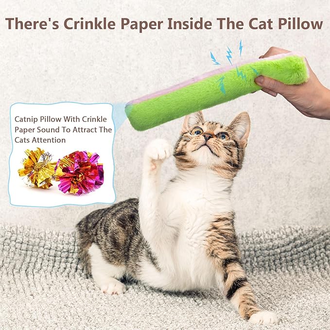 Retro Shaw Cat Toys Cat Pillows,Refillable Catnip Toys,3 Pack Crinkle Sound Cat Kicker Toy for Indoor Cats,Interactive Cat Nip Toys for Cats Kittens Kitty 10.1 Inches
