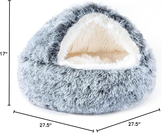 NOYAL Dog Bed Round Hooded Plush Cat Cave Donut Anti Anxiety Fluffy Dog Bed for Small Medium Dog and Cat