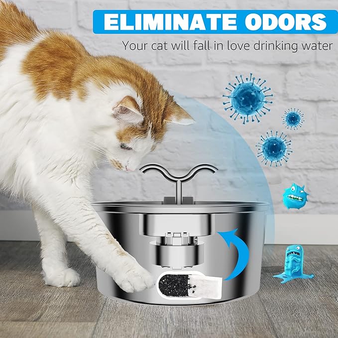 Cat Water Fountain Filters, 32 Pack Cat Fountain Filters, Cat Fountain Replacement Filters for 67oz/2L&108oz/3.2L Stainless Steel Cat Water Fountain, Pet Water Fountain Filters(16 Filters&16 Sponges)